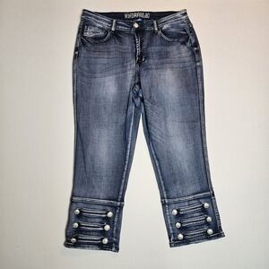 Hydraulic‎ Lolita Curvy Straight Jeans Sz 16 Button Hem Cropped Blue Denim...